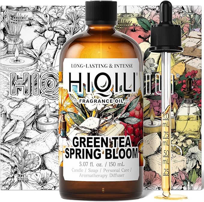 HIQILI Green Tea Spring Bloom Fragrance Oil for Diffuser, Inspired by Eliz.Ar-den Grn Tea, DIY Perfume, Candle, Soap Making, Long Lasting Uplifting & Crisp Scents - 5.07 Fl Oz