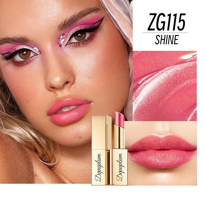 Depuplum Red Pink Lipstick Moisturizing for Women Shimmer Tinted Lip Balm Hydrate Nourish Lip Gloss Cruelty Free Lip Makeup, ZG115 Shine