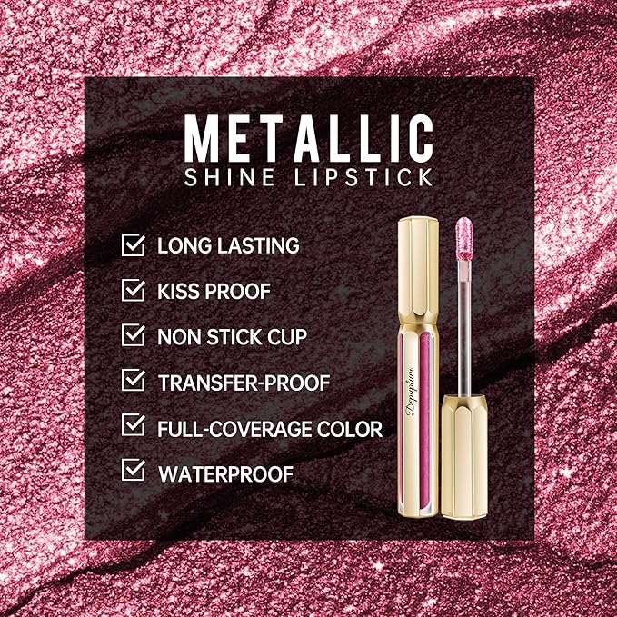 Burgundy Lipsticks for Women Dark Purple Metallic Lipstick Long Lasting