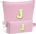 Fohufo Travel Essentials - Portable Travel Toiletry Bag for Women, Initial Makeup Kit Organizer Make up Cosmetic Bag Set Pink Stuff Birthday Gifts for Women Daughter Mom, Pink Letter J
