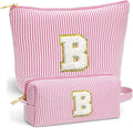Fohufo Birthday Gifts for Women - Initial Makeup Bag Set, Portable Makeup Pouch Cosmetic Bag with Zipper, Travel Essentials Toiletry Bag Travel Gifts for Women, Pink Letter B