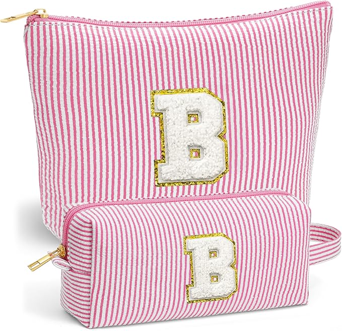 Fohufo Birthday Gifts for Women - Initial Makeup Bag Set, Portable Makeup Pouch Cosmetic Bag with Zipper, Travel Essentials Toiletry Bag Travel Gifts for Women, Pink Letter B