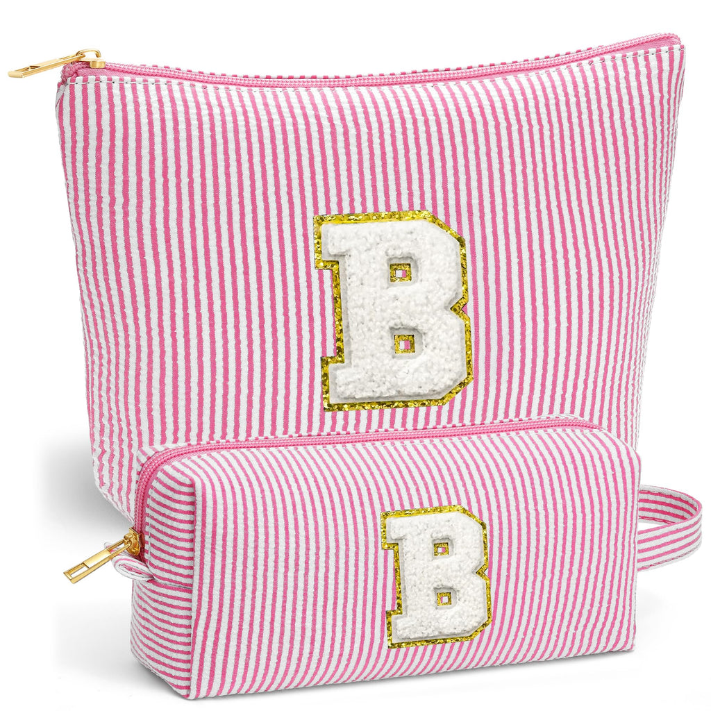 Fohufo Birthday Gifts for Women - Initial Makeup Bag Set, Portable Makeup Pouch Cosmetic Bag with Zipper, Travel Essentials Toiletry Bag Travel Gifts for Women, Pink Letter B