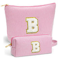 Fohufo Birthday Gifts for Women - Initial Makeup Bag Set, Portable Makeup Pouch Cosmetic Bag with Zipper, Travel Essentials Toiletry Bag Travel Gifts for Women, Pink Letter B