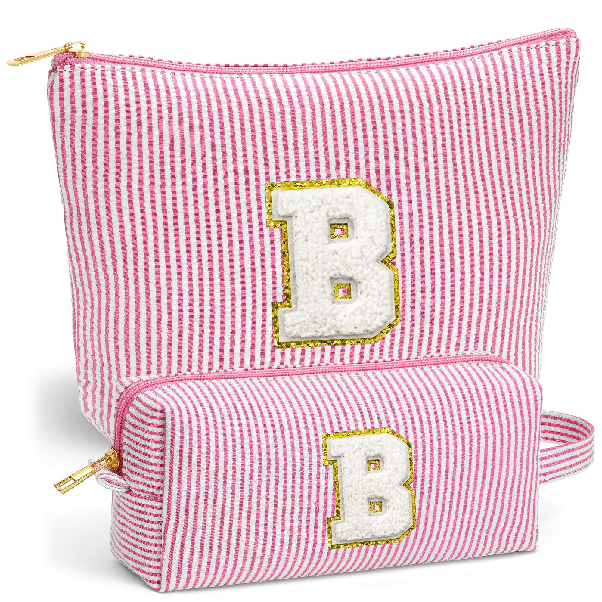 Fohufo Birthday Gifts for Women - Initial Makeup Bag Set, Portable Makeup Pouch Cosmetic Bag with Zipper, Travel Essentials Toiletry Bag Travel Gifts for Women, Pink Letter B