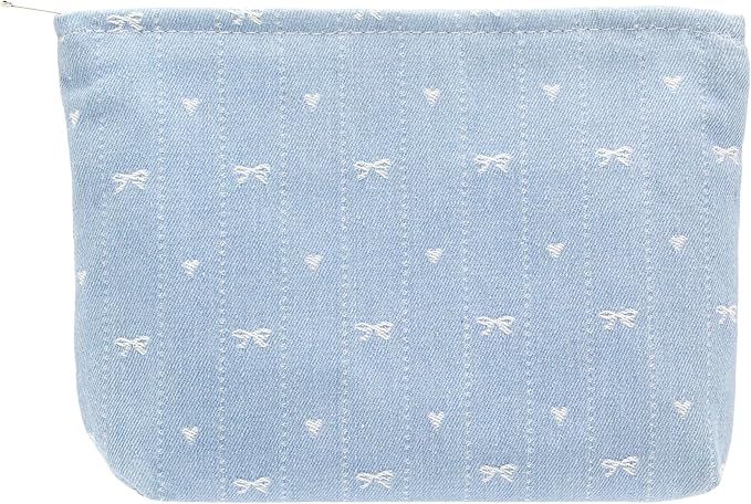 Flat Makeup Bag for Women,Zipper Cosmetic Pouch for Purse,Jean Light