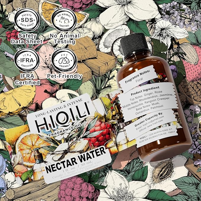 HIQILI Nectar Water Fragrance Oil for Diffuser, Jasmine & Osmanthus Scents, Candle, Soap, Perfume Making, White Floral Long Lasting Aroma - 1 Fl Oz