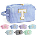 YOOLIFE Teacher Appreciation Gifts for Women - Initial Makeup Bag Letter Toiletry Pouch Cosmetic Case, Personalized Birthday Gifts for Women Girls Mom Daughter Sister Friends, Blue T