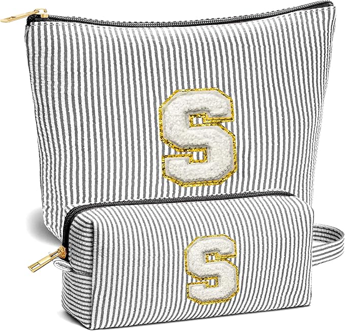 Fohufo Initial Makeup Bag Set - Cute Pink Stuff for Women, Makeup Pouch Cosmetic Bag, Travel Essentials Toiletry Bag, Birthday Christmas Gifts for Women