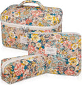 Gosect Makeup Bag Set, Quilted Makeup Bag, Large Floral Cosmetic Bag for Women, Cute Cotton Makeup Bags, Flower Travel Toiletry Organizer Bag (South Twigs Flower)