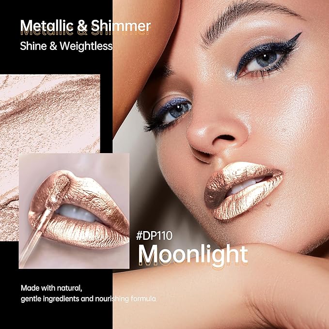 Depuplum Silver Lipsticks for Women Metallic Glitter Lipstick Long Lasting