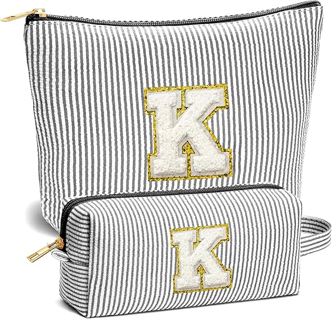 Fohufo Initial Makeup Bag Set - Cute Pink Stuff for Women, Makeup Pouch Cosmetic Bag, Travel Essentials Toiletry Bag, Birthday Christmas Gifts for Women