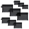 Quotidian Flat Clear Mesh Pencil Pouch Black Makeup Bag with Zipper Cosmetic Organizer 3-Size Pack of 9 - Travel Daily Use Home Storage Office