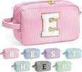 YOOLIFE Birthday Gifts for 6 7 8 9 10 11 12 13 14 15 Year Old Teen Girl - Initial Makeup Bag Letter Toiletry Pouch Cosmetic Case, Personalized Teen Girl Gifts Trendy Stuff Party Favor, Pink E