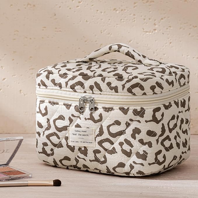 HBselect Quilted Makeup Bag, 3Pcs Cotton Large Travel Makeup Bags Organizer