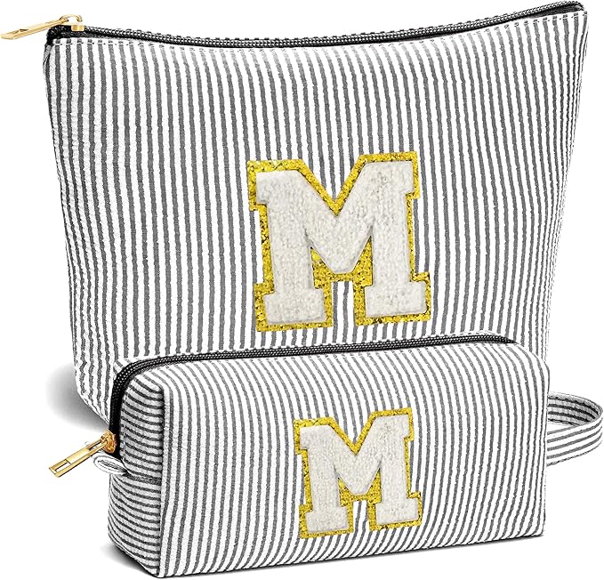 Fohufo Initial Makeup Bag Set - Cute Pink Stuff for Women, Makeup Pouch Cosmetic Bag, Travel Essentials Toiletry Bag, Birthday Christmas Gifts for Women