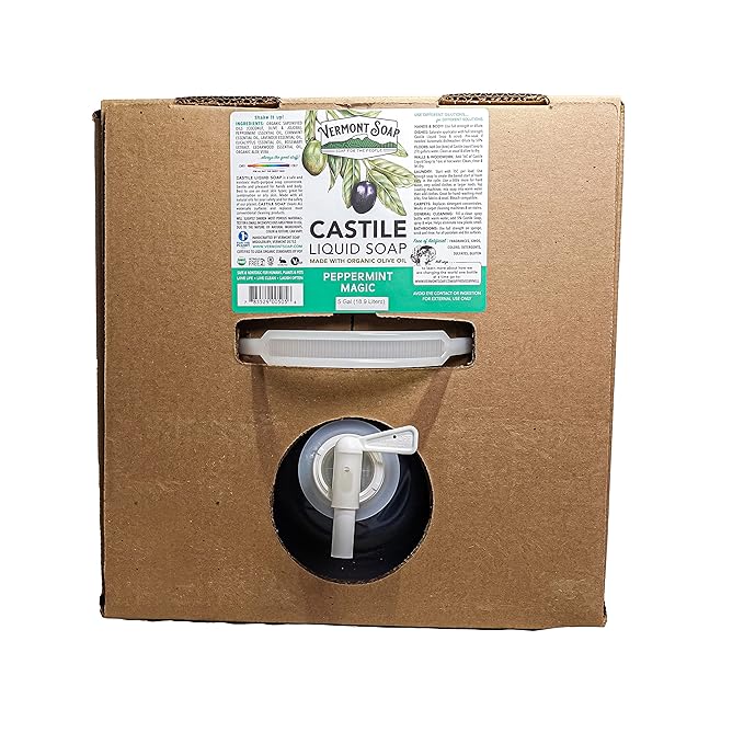 VERMONT SOAP Castile Soap Peppermint, Organic Liquid Body Wash, 5 Gallon
