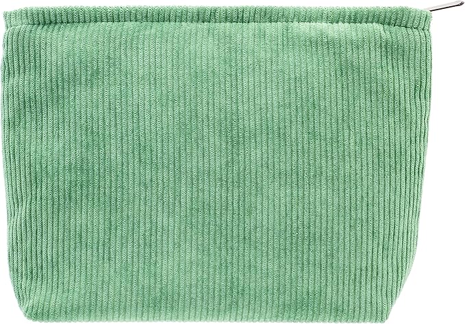 Flat Makeup Bag for Women,Zipper Cosmetic Pouch for Purse,Corduroy Green