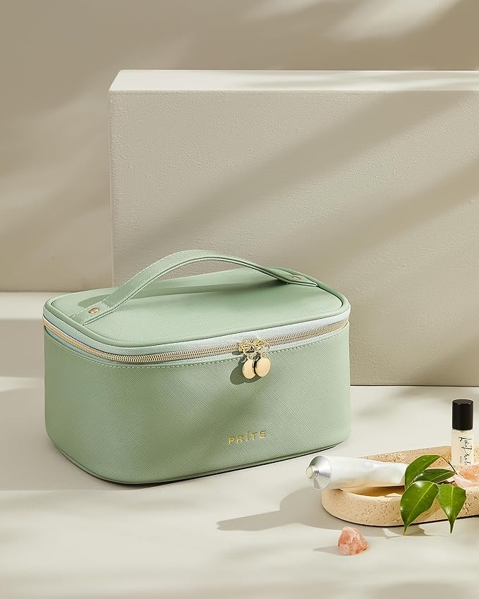 Prite Makeup Bag Travel Cosmetic Case, Women Toiletry bag Organizer, Green