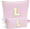Fohufo Initial Makeup Bag Set - Cute Pink Stuff for Women, Makeup Pouch Cosmetic Bag, Travel Essentials Toiletry Bag, Birthday Christmas Gifts for Women, Light Pink L