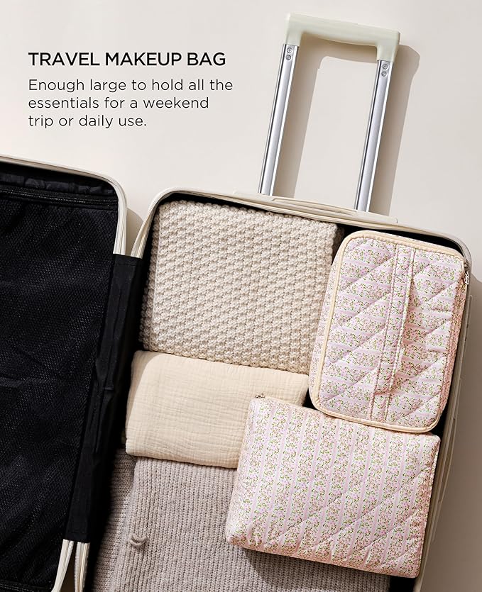 HBselect 2Pcs Travel Makeup Bag Large Quilted Cosmetic Bag Make up Bag