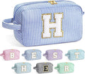 YOOLIFE Initial Makeup Bag for Women - Monogram Cute Makeup Bag Cosmetic Case Toiletry Pouch for Women Her Best Friend Sister Teacher, Personalized Birthday Gifts for Women, Blue H