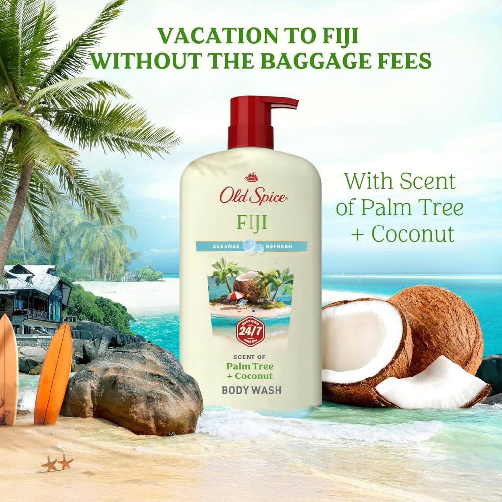 Old Spice Cleansing Body Wash for Men, 24/7 Shower Fresh with Lasting Scent, Cleanse & Refresh, Gentle on Skin, Vitamin B3, Fiji with Palm Tree + Coconut Scent, 25 oz (Pack of 4)