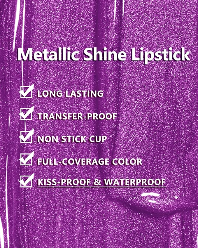 MAKI YIKA Purple Lipstick Liquid for Women Metallic Lipsticks Long Lasting