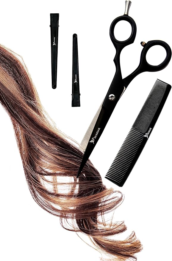 NOMSAR Professional Hair Cutting Scissors Kit, Sharp Fine Blades, Premium Stainless Steel Hairdressing Shears, Haircut Beard Trimming Grooming Set for Barber Salon Home Men Women Pets (Black-Silver)
