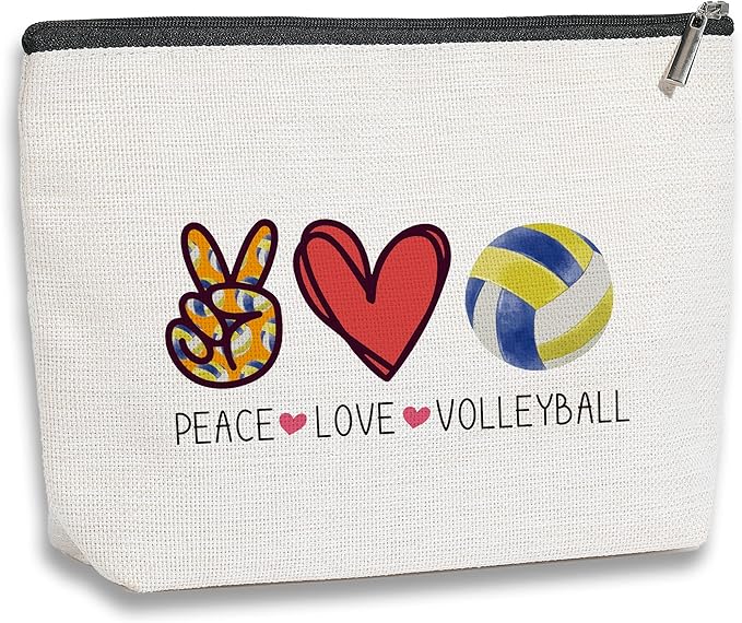 KDXPBZ Volleyball Inspirational Gifts for Women Players - BFF Bestie Makeup Bag - Peace Love