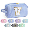 YOOLIFE Initial Makeup Bag for Women - Monogram Cute Makeup Bag Cosmetic Case Toiletry Pouch for Women Her Best Friend Sister Teacher, Personalized Birthday Gifts for Women, Blue V