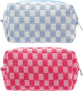 Checkered Makeup Bag for Purse, Small Cosmetic Pouch,Blue Hotpink,2 Pack