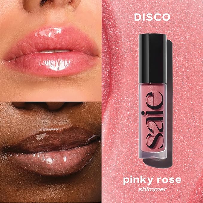 Saie Glossybounce Duo - Hybrid Tinted Lip Oil & Lip Gloss Set - Hydrating, Non-Sticky Shine with Hyaluronic Acid & Jojoba Oil for Soft, Plump Lips - Makeup Gift Set - Disco & Bounce (2 Count)
