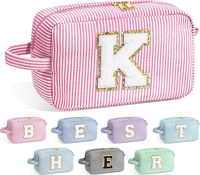 YOOLIFE Initial Makeup Bag, Birthday Gifts for Women Girls, Pink K