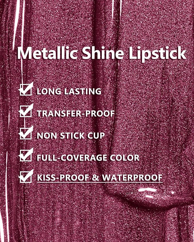 MAKI YIKA Dark Purple Lipstick for Women Metallic Lipsticks Long Lasting