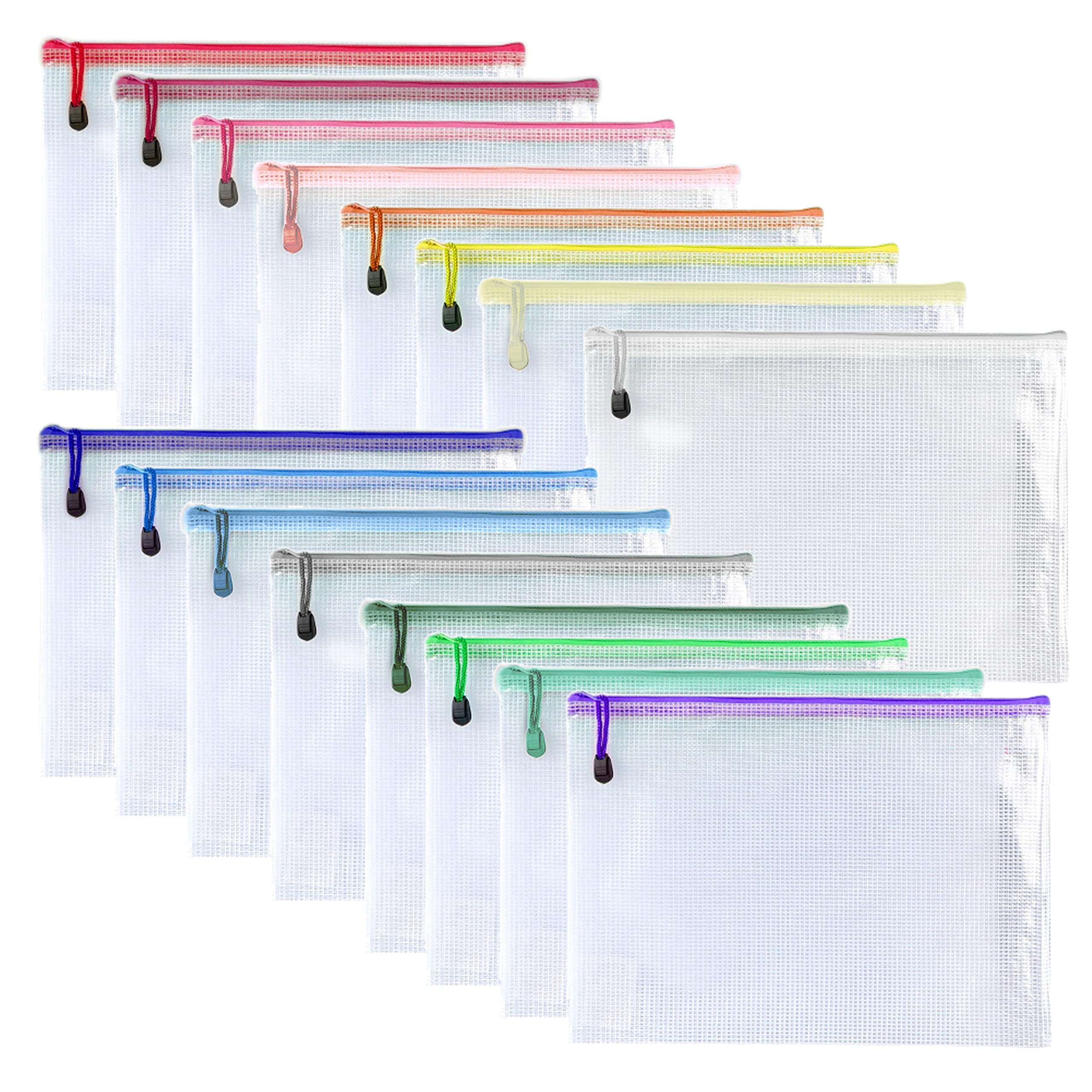 Oaimyy-16Pcs, 7" x 11" inches Mesh Zipper Pouch, Plastic Zip File Folders Puzzle Bags for Organizing,for Office Supplies,Travel,Home Storage-Multicolor