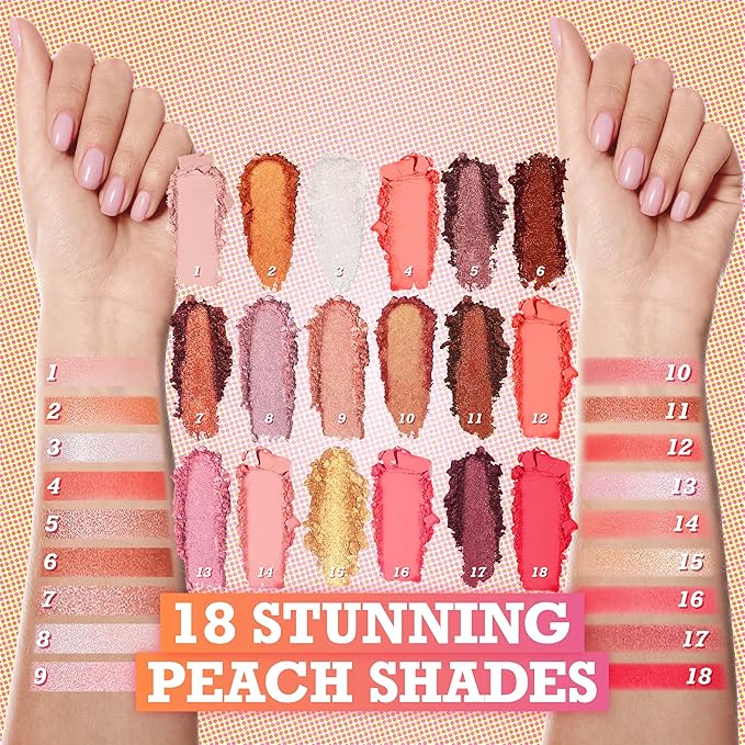 Tintark Peach Please Eyeshadow Palette, 18 Colors Matte Shimmer Metallic Pink Nude Shades, Highly Pigmented Blendable Long Lasting Powder Makeup Kit