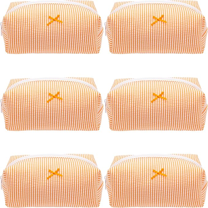 Cozy Makeup Bag for Women,Zipper Cosmetic Pouch,Stripe Orange,6 Pack