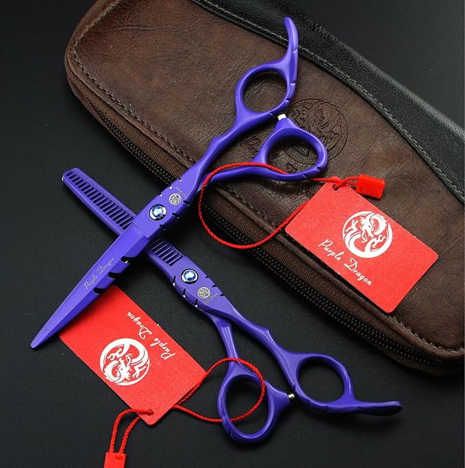Purple Dragon 6 in Hair Cutting Scissors Kit with Bag for Barbers - Violet