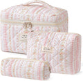 HBselect Quilted Makeup Bag, 3Pcs Cotton Large Travel Makeup Bags Organizer