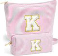 Fohufo Initial Makeup Bag Set - Cute Pink Stuff for Women, Makeup Pouch Cosmetic Bag, Travel Essentials Toiletry Bag, Birthday Christmas Gifts for Women, Light Pink K