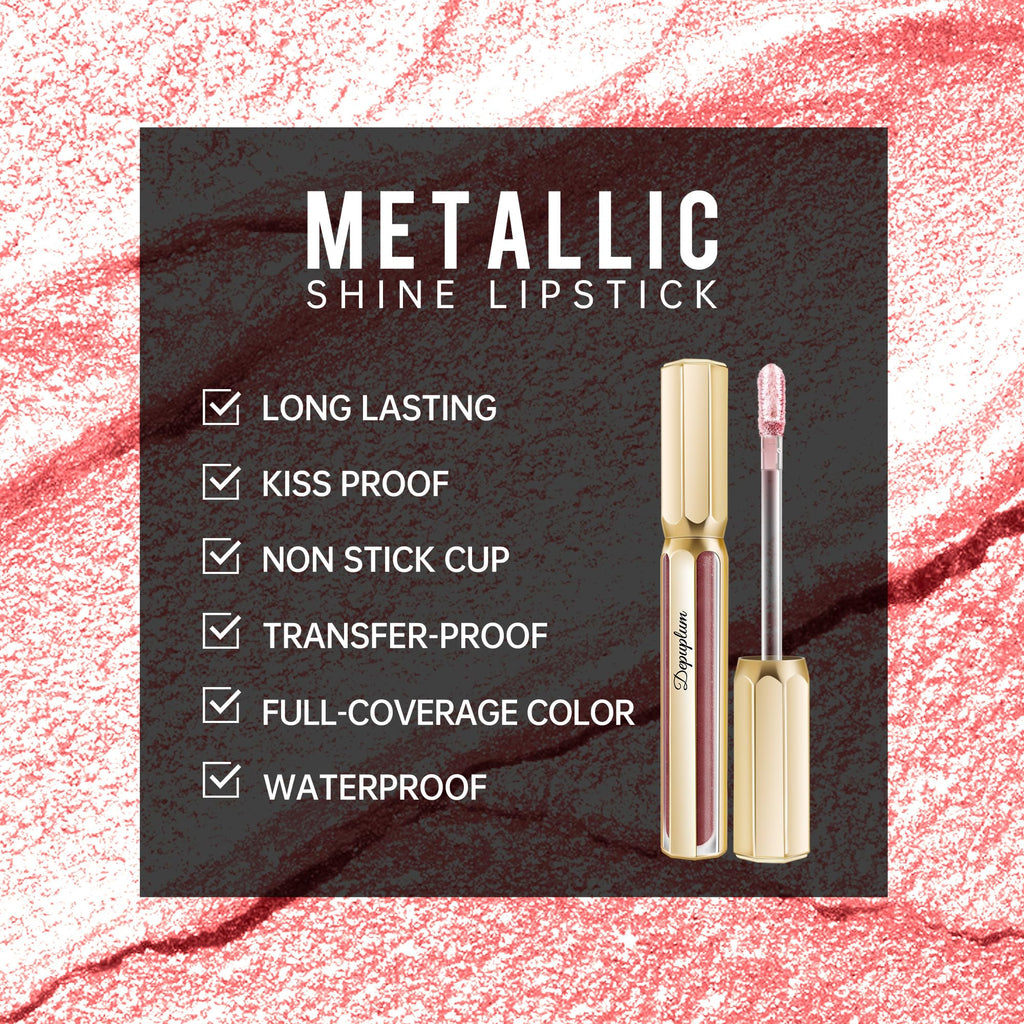 Nude Pink Lipsticks for Women Metallic Glitter Lipstick Long Lasting