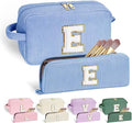 YOOLIFE Initial Cosmetic Bag for Women - Monogram Cute Initial Blue Makeup Bags Toiletry Pouch Make Up Case for Women Her Best Friend Friendship Sister Teacher, Personalized Birthday Gifts for Women E