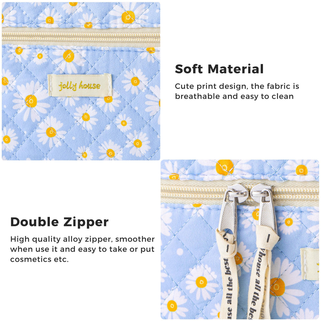 HBselect Quilted Makeup Bag, 3Pcs Cotton Large Travel Makeup Bags Organizer
