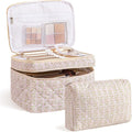 HBselect 2Pcs Travel Makeup Bag Large Quilted Cosmetic Bag Make up Bag