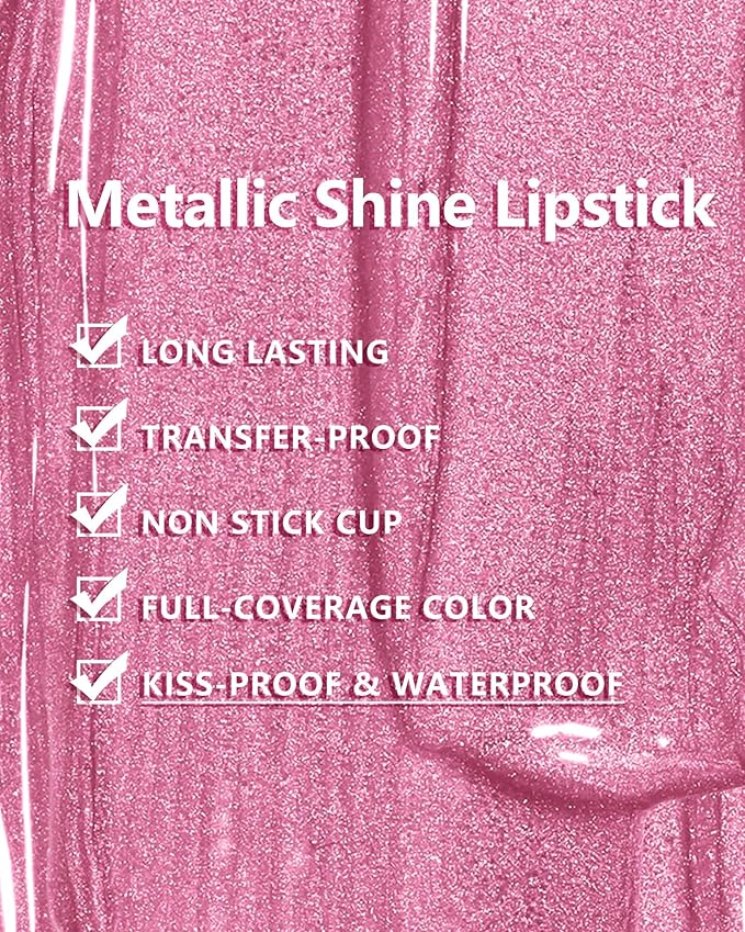 MAKI YIKA Metallic Pink Lipstick for Women Nude Pink Lipsticks Long Lasting