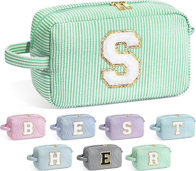 YOOLIFE Personalized Birthday Gift for Women - Monogram Initial Makeup Cosmetic Bag for 20th 30th 40th 50th 60th Birthdays