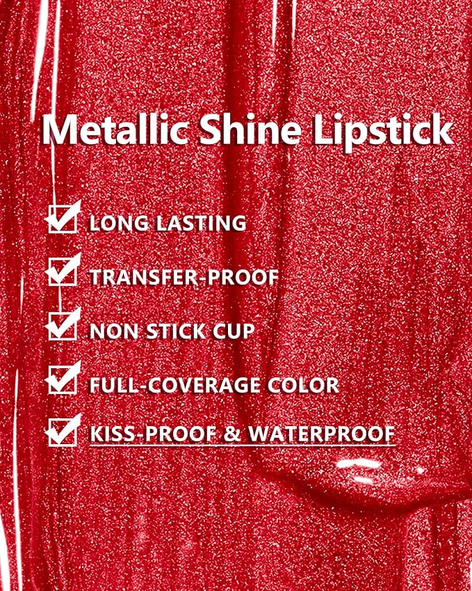 MAKI YIKA Red Lipstick Glitter for Women Metallic Lipsticks Long Lasting