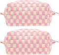 Checkered Makeup Bag for Purse, Small Cosmetic Pouch,Pink Beige,2 Pack