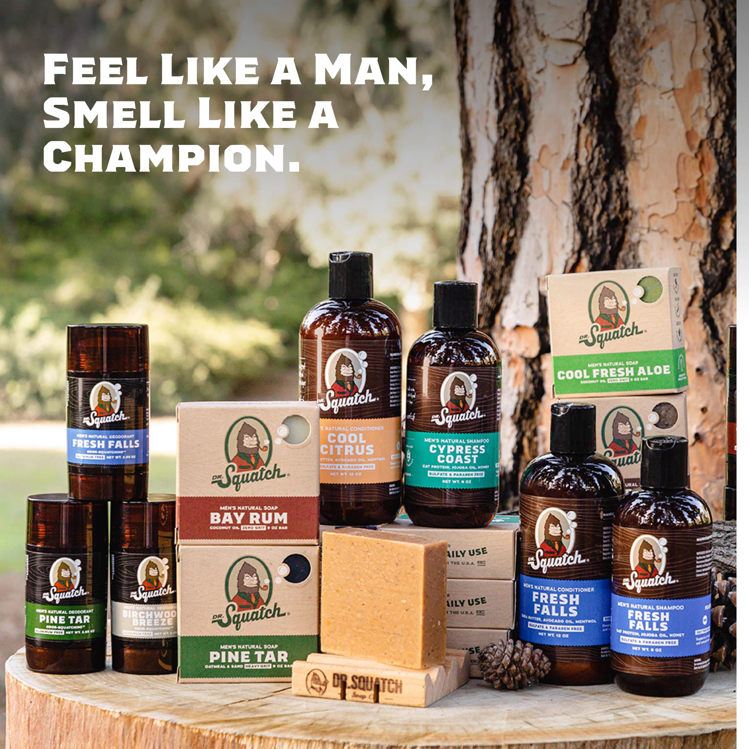 Dr. Squatch Natural Men’s Bar Soap - Cold Process Body Soap Bar with Natural Oils - Gifts for Men - Coconut Castaway, Wood Barrel Bourbon, Fresh Falls, Birchwood Breeze & Gold Moss (5 oz, 5-Pack)